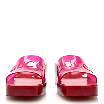 Gucci Rubber Gucci Logo Womens Platform 20/60mm Slide Sandals 37 Hibiscus Red 2 of 8