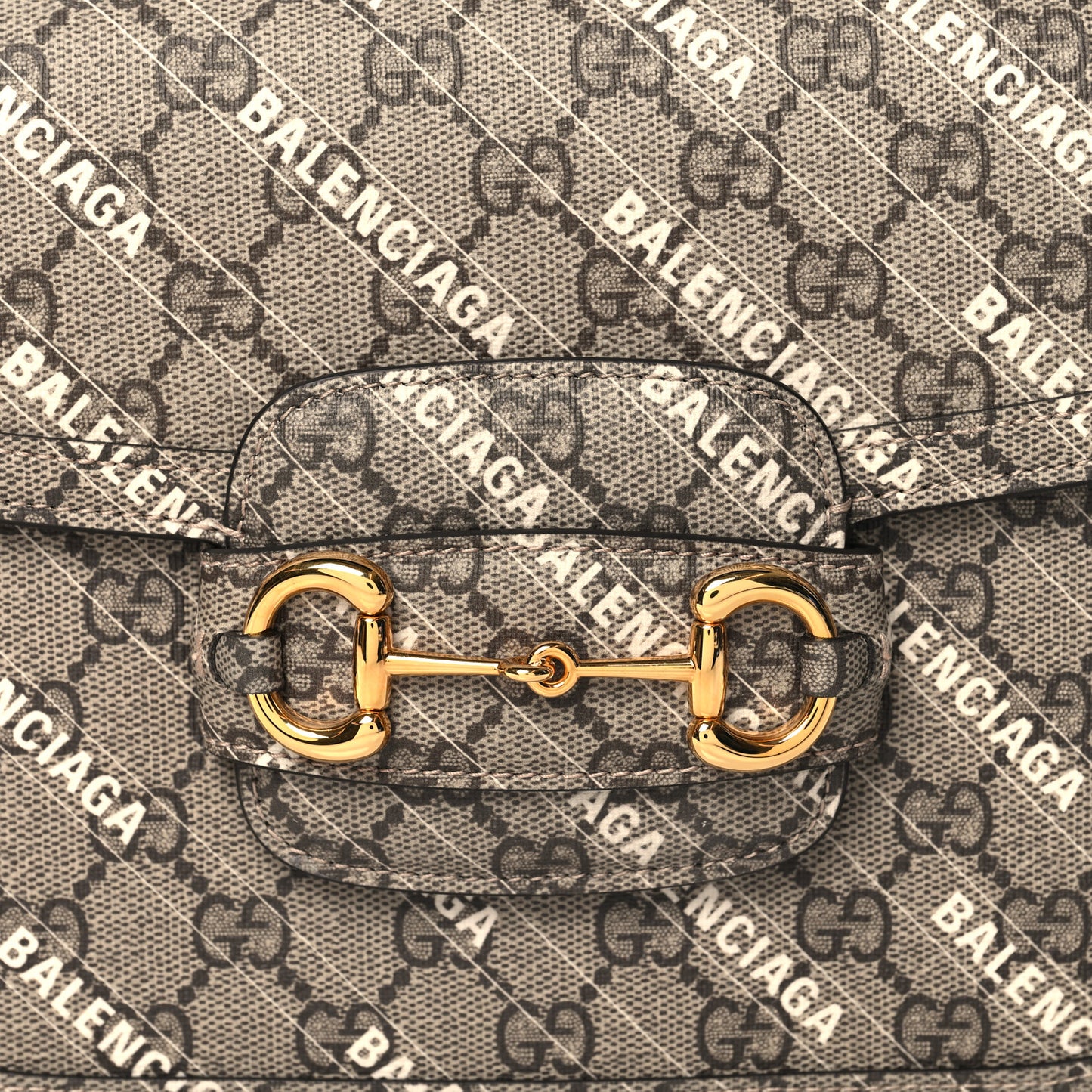 X BALENCIAGA GG Supreme Monogram Logo Print Horsebit 1955 Shoulder Bag Beige Ebony