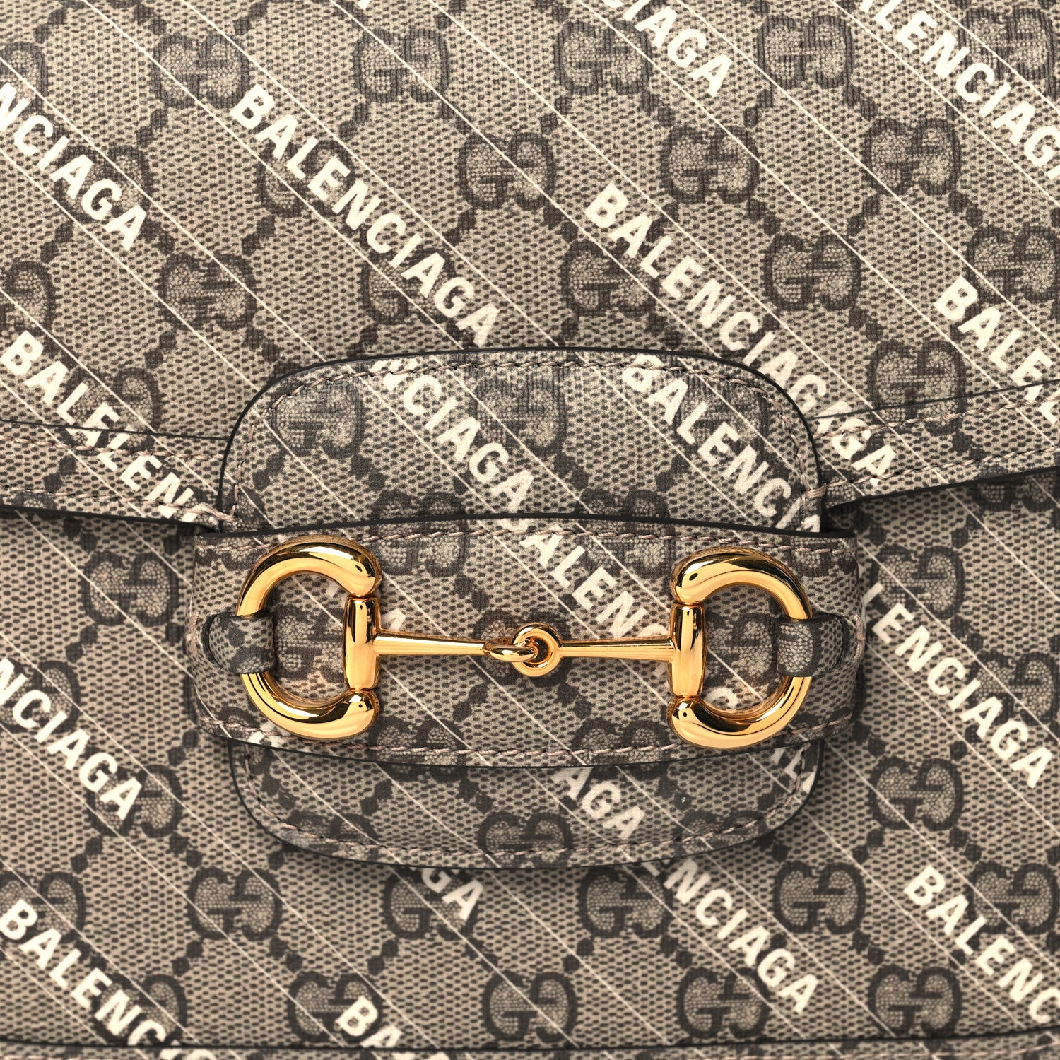 Gucci X BALENCIAGA GG Supreme Monogram Logo Print Horsebit 1955 Shoulder Bag Beige Ebony 8 of 10