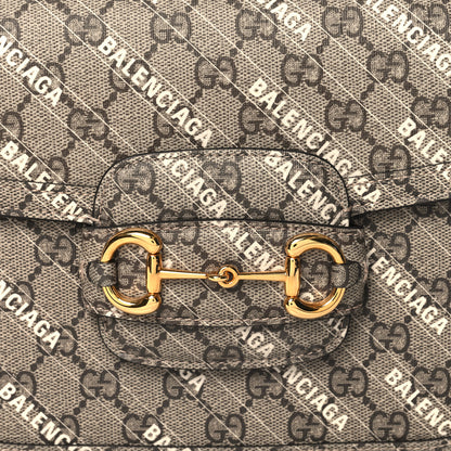 Gucci X BALENCIAGA GG Supreme Monogram Logo Print Horsebit 1955 Shoulder Bag Beige Ebony 8 of 10