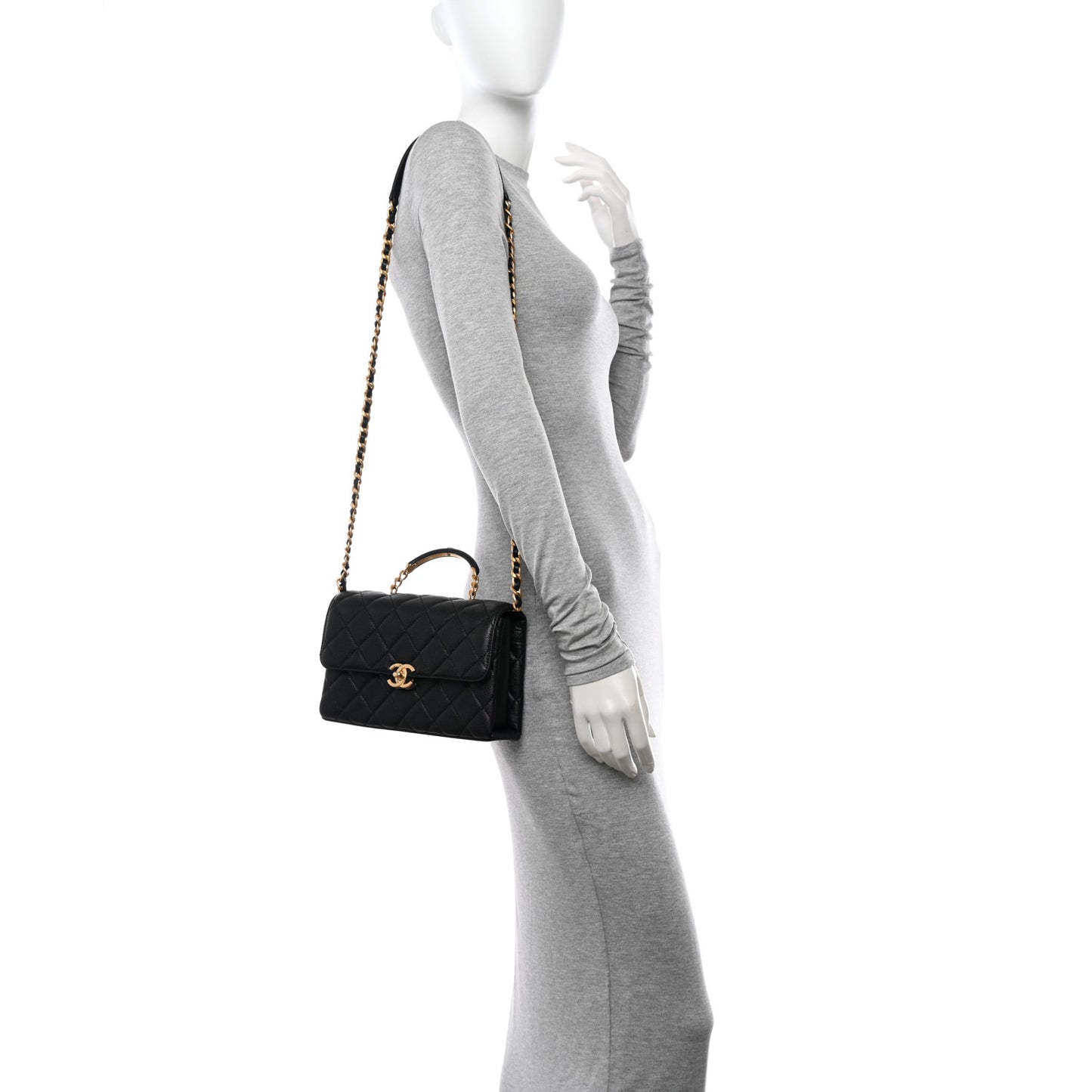 Caviar Quilted Medium Carry Me Top Handle Flap Black
