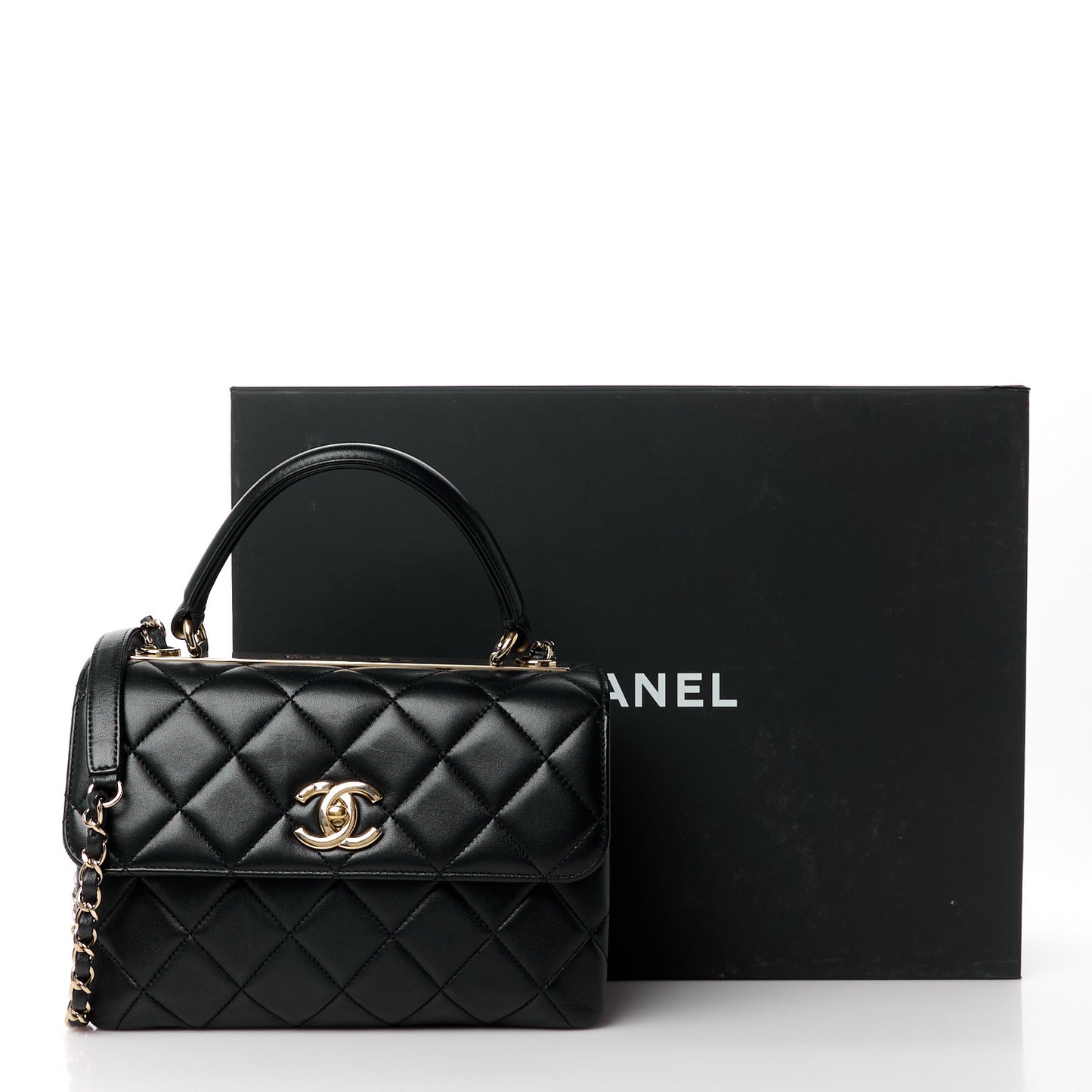 Lambskin Quilted Small Trendy CC Dual Handle Flap Bag Black