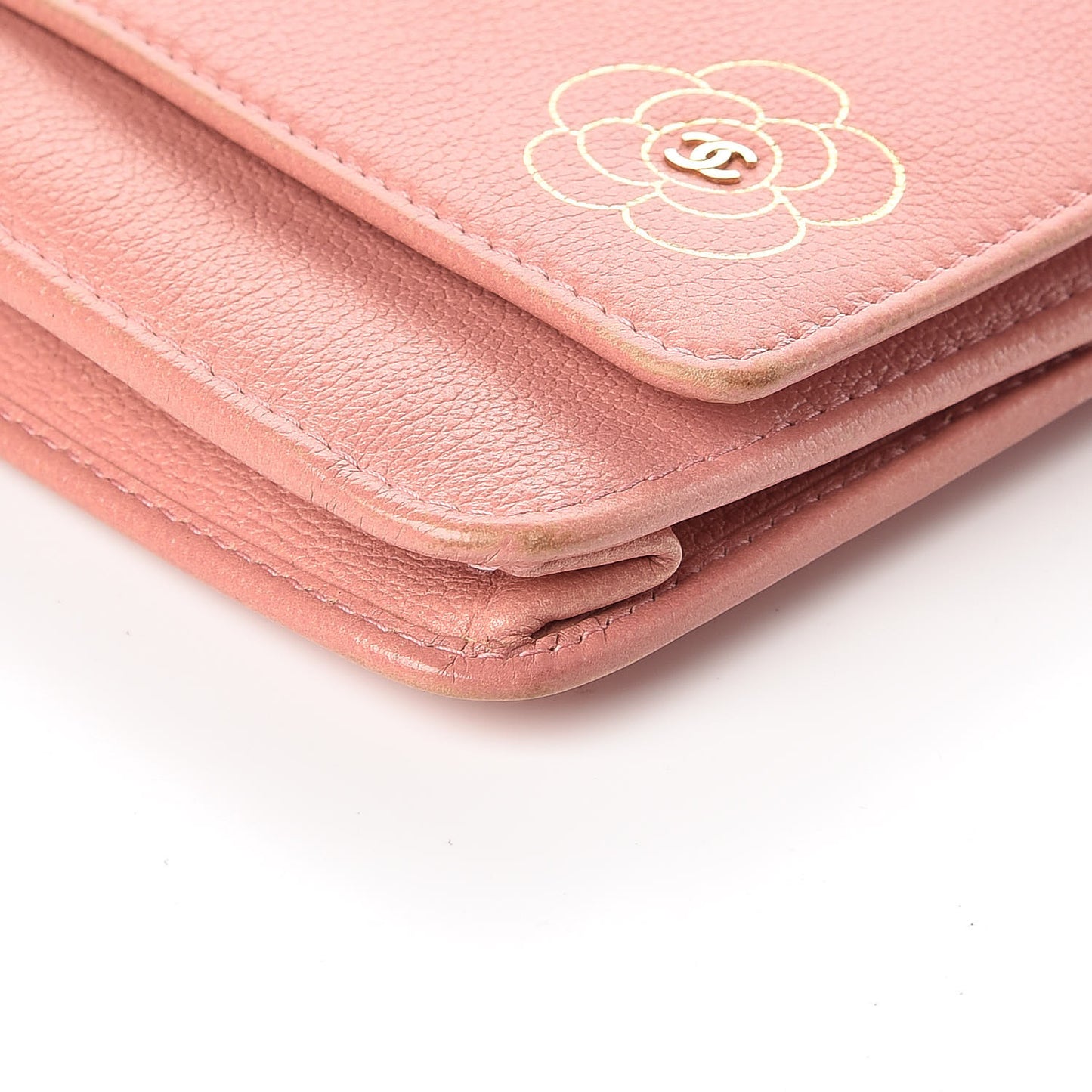Goatskin Embossed Camellia Wallet On Chain WOC Light Pink
