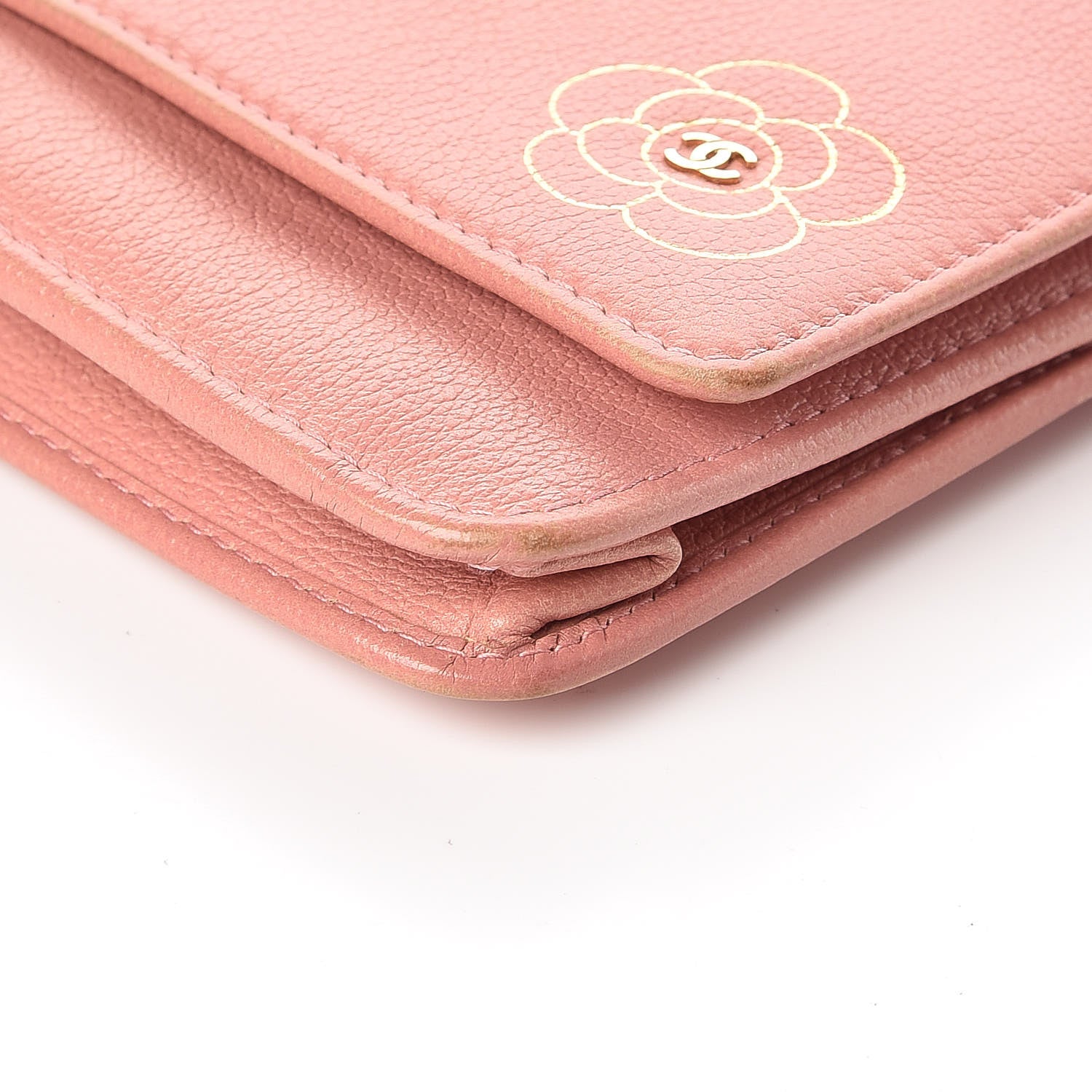 Chanel Goatskin Embossed Camellia Wallet On Chain WOC Light Pink 13 of 21