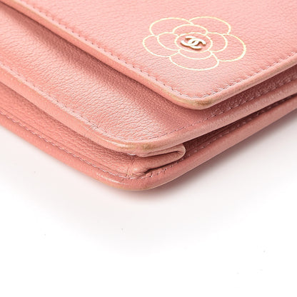 Chanel Goatskin Embossed Camellia Wallet On Chain WOC Light Pink 13 of 21