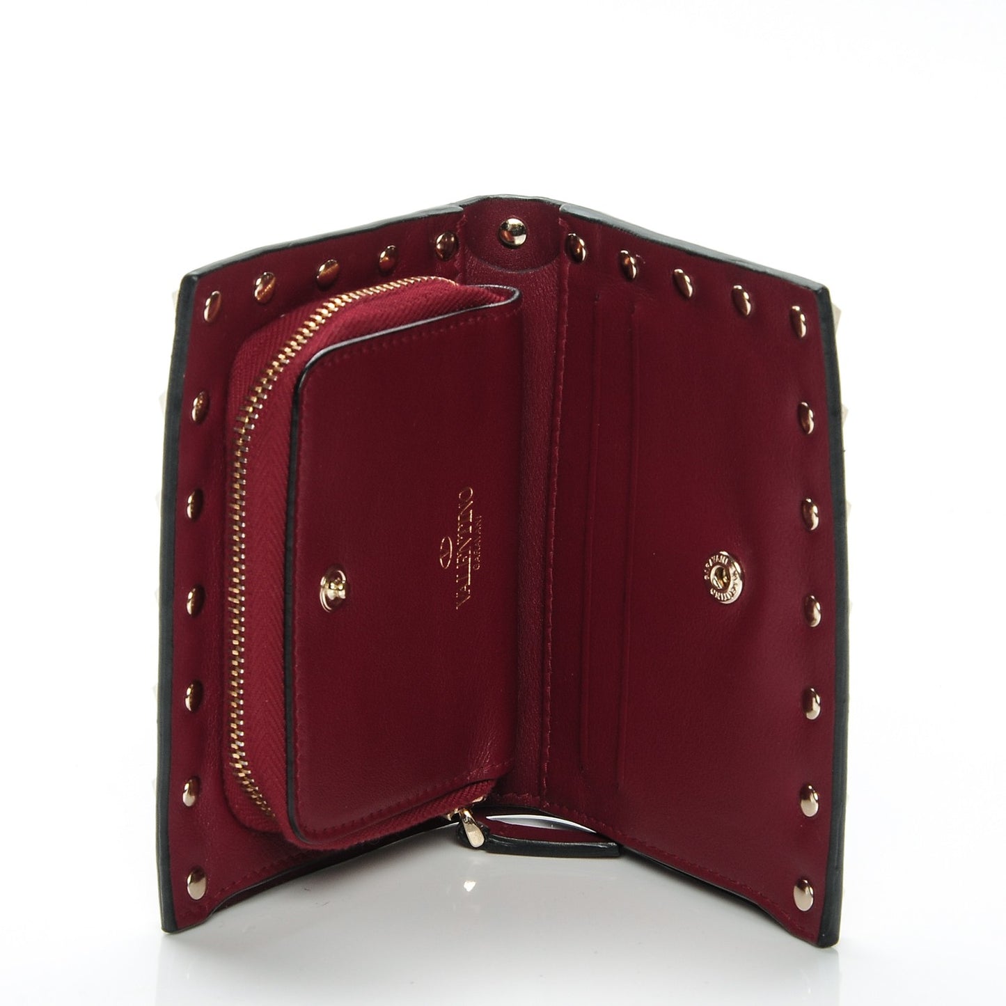 Calfskin Rockstud French Wallet Scarlet