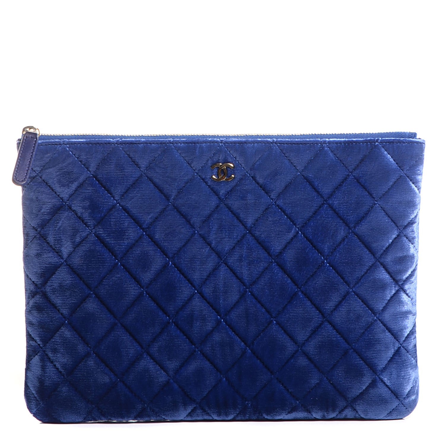 Chanel Velvet Quilted Medium Cosmetic Case Blue 1 of 7