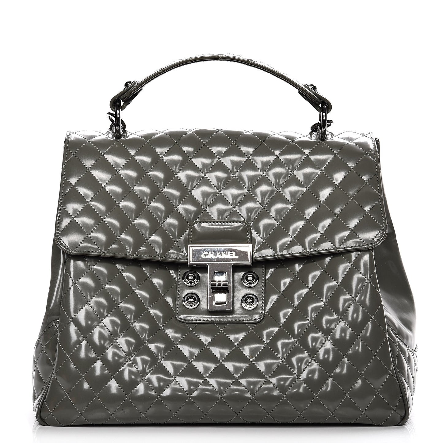 Glazed Calfskin Mademoiselle Lock Kelly Flap Bag Grey