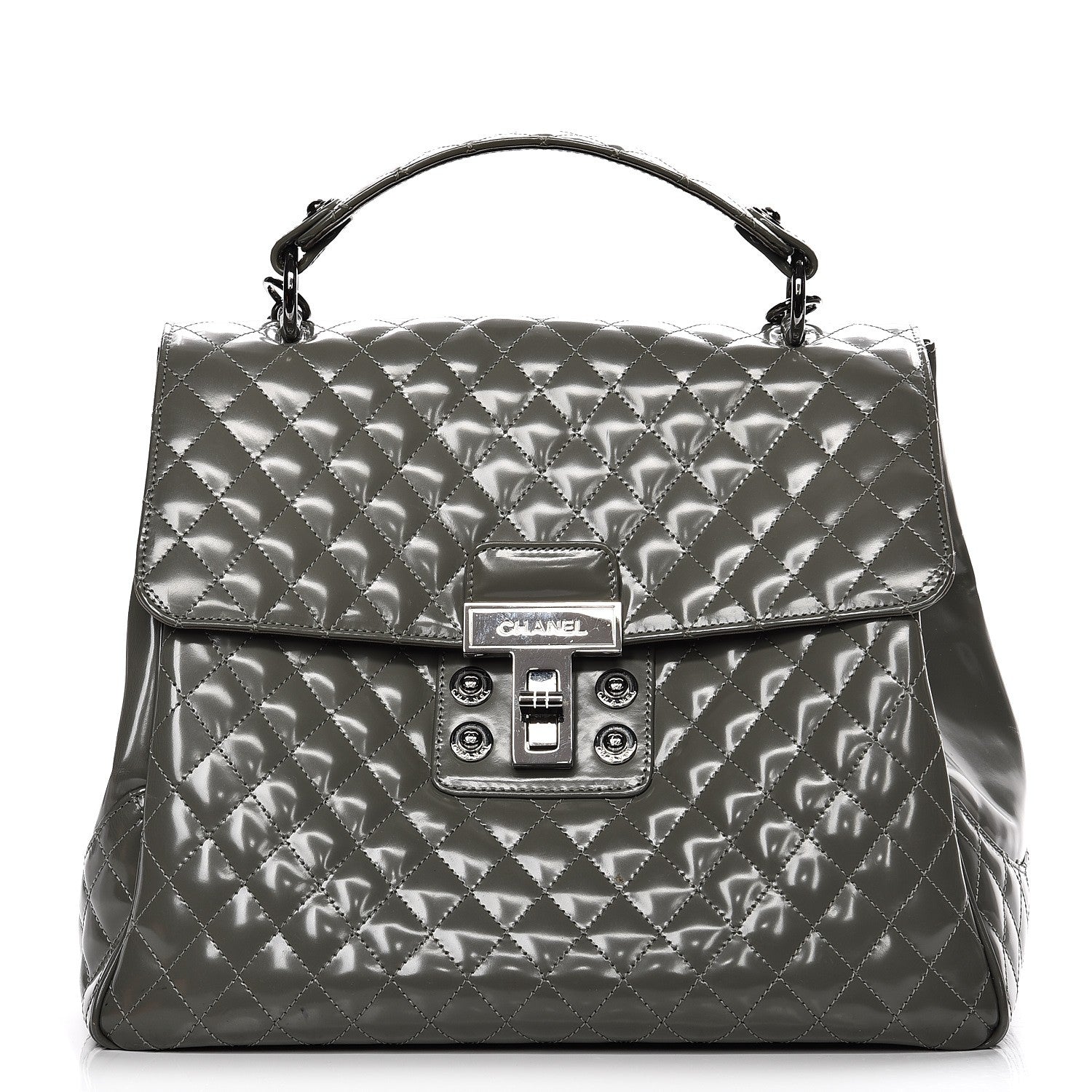 Chanel Glazed Calfskin Mademoiselle Lock Kelly Flap Bag Grey 1 of 16