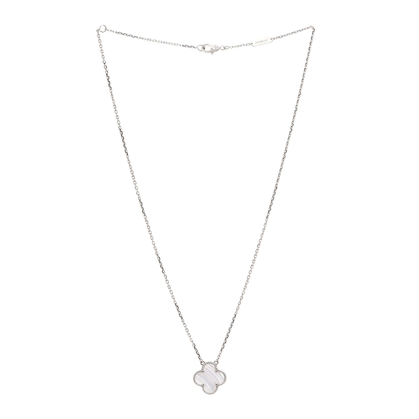 18K White Gold Chalcedony Vintage Alhambra Pendant Necklace