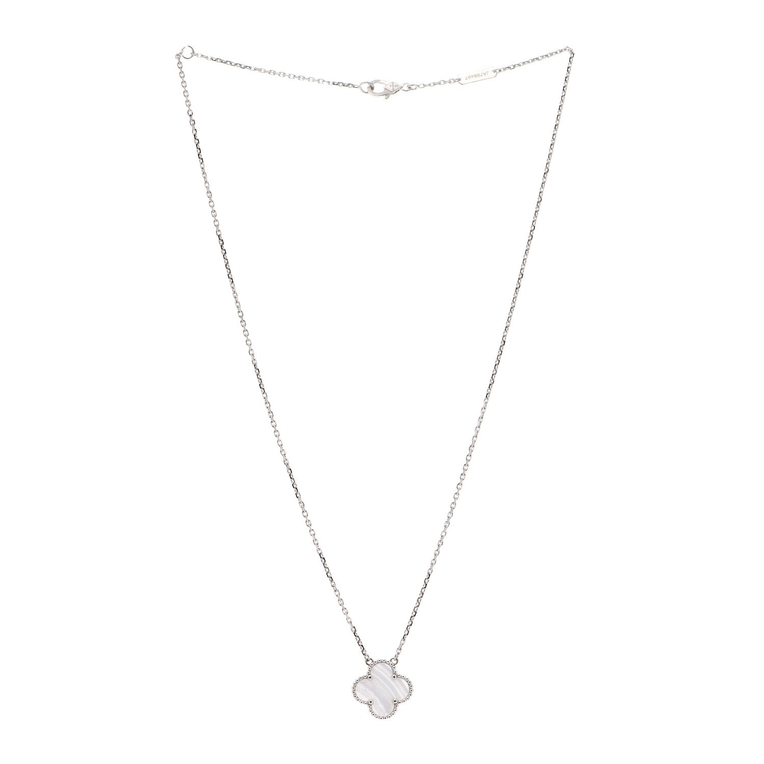 Van Cleef & Arpels 18K White Gold Chalcedony Vintage Alhambra Pendant Necklace 3 of 6