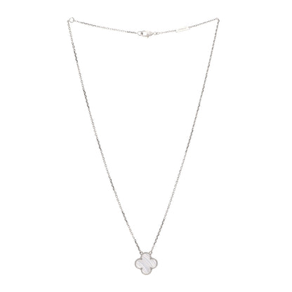 Van Cleef & Arpels 18K White Gold Chalcedony Vintage Alhambra Pendant Necklace 3 of 6