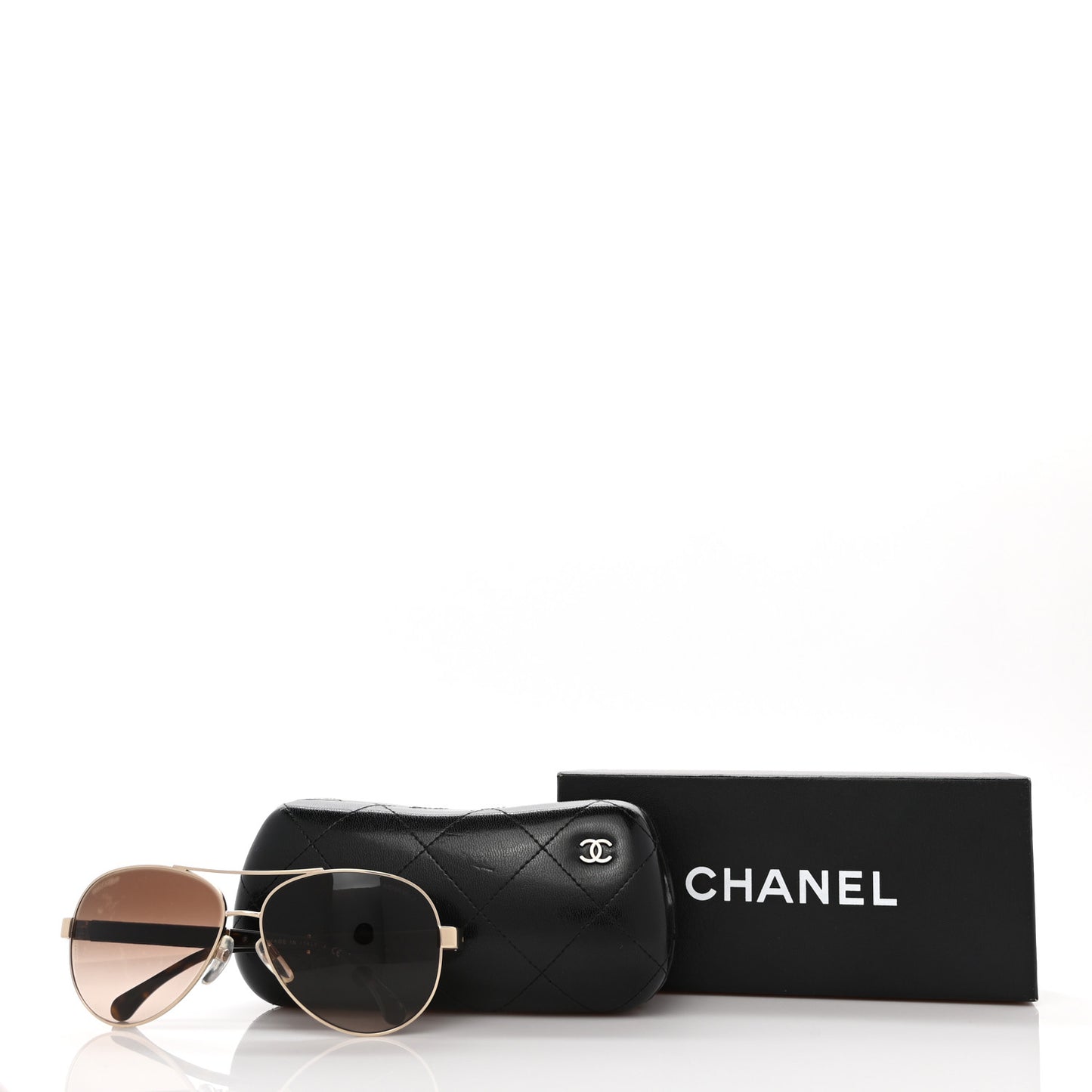 Lambskin Quilted CC Aviator Sunglasses 4195-Q Brown Gold