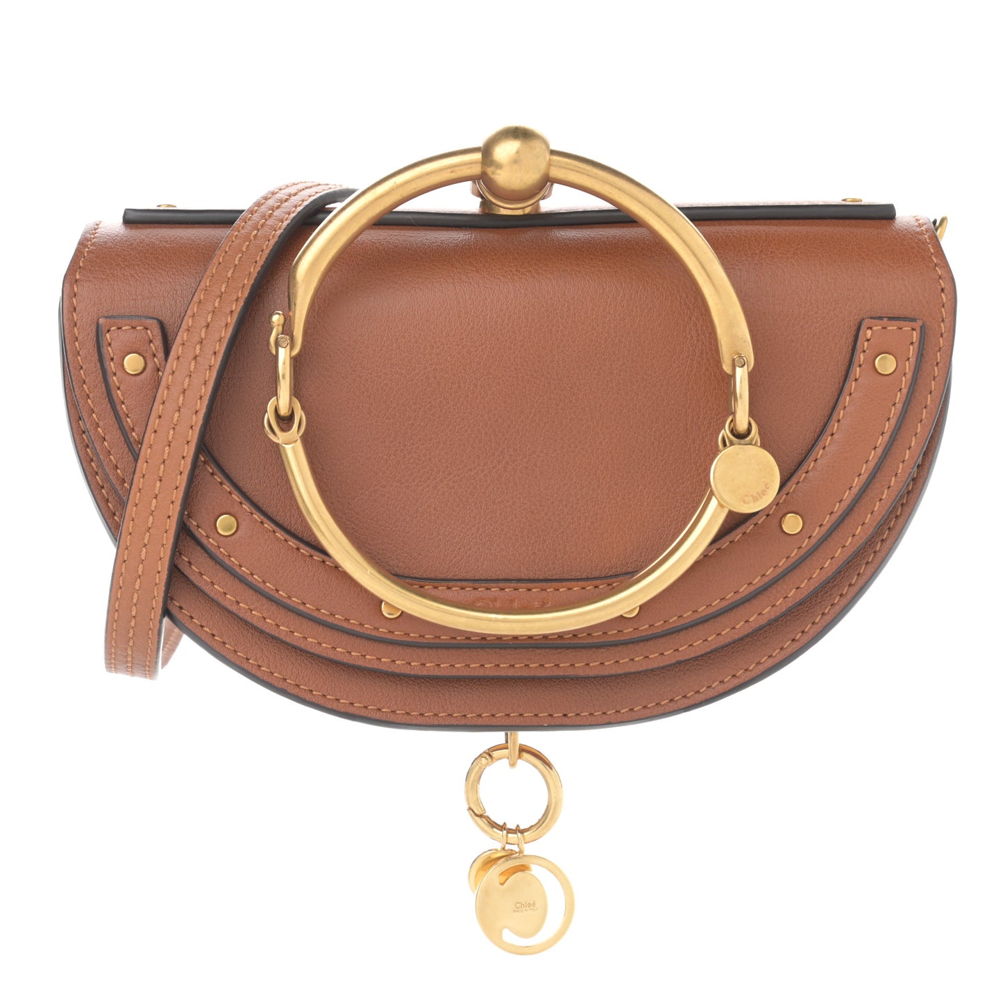 Calfskin Small Nile Bracelet Minaudiere Bag Caramel