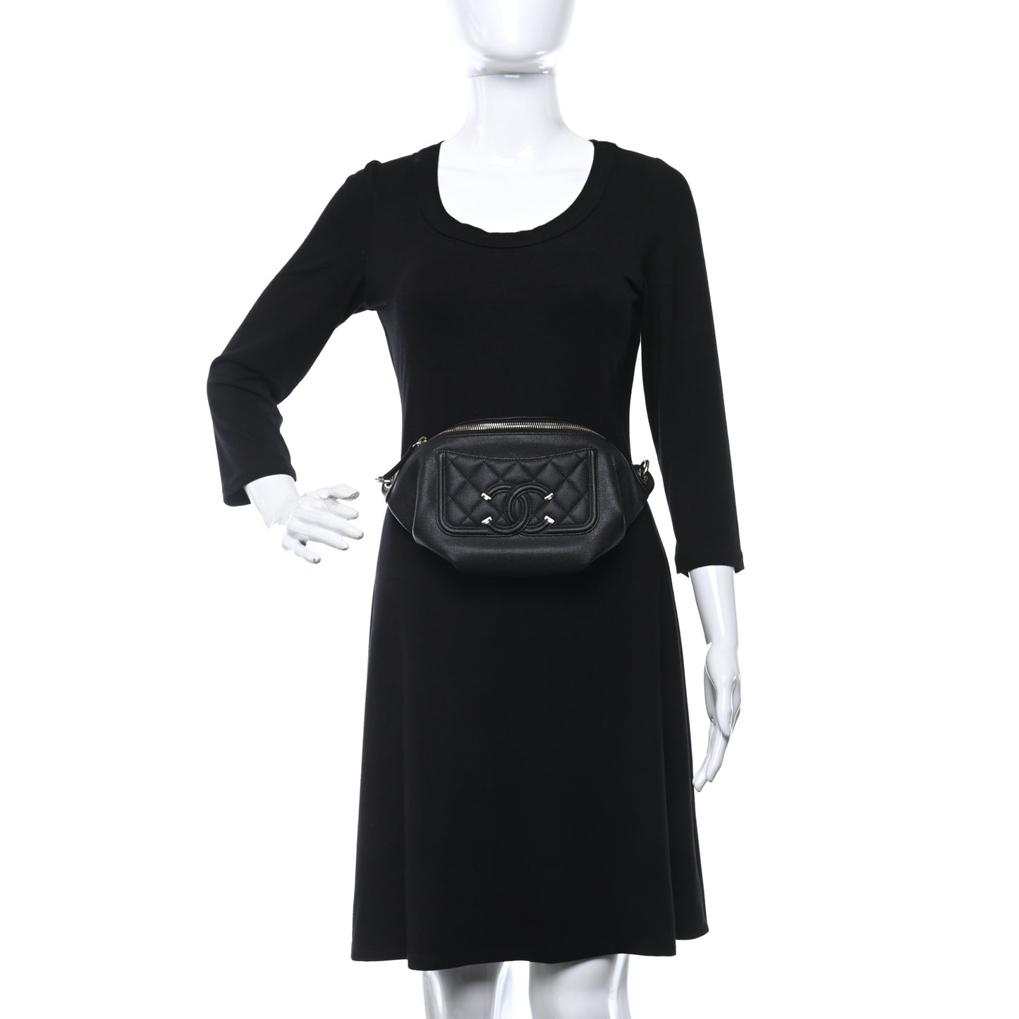 Caviar Quilted Filigree Waist Bag Black