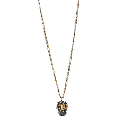 Gucci Metal Brass Swarovski Lion Head Necklace Gold Blue 1 of 6