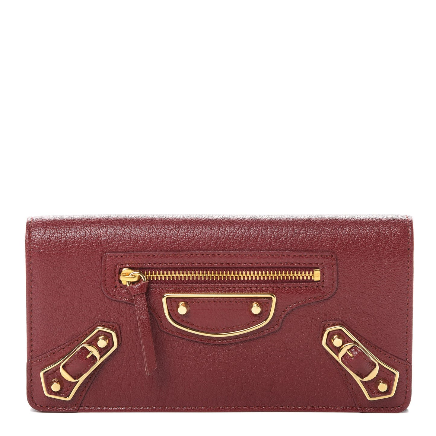 Chevre Gold Metallic Edge Hardware Money Wallet Bordeaux