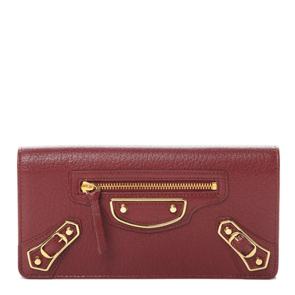Balenciaga Chevre Gold Metallic Edge Hardware Money Wallet Bordeaux 1 of 8