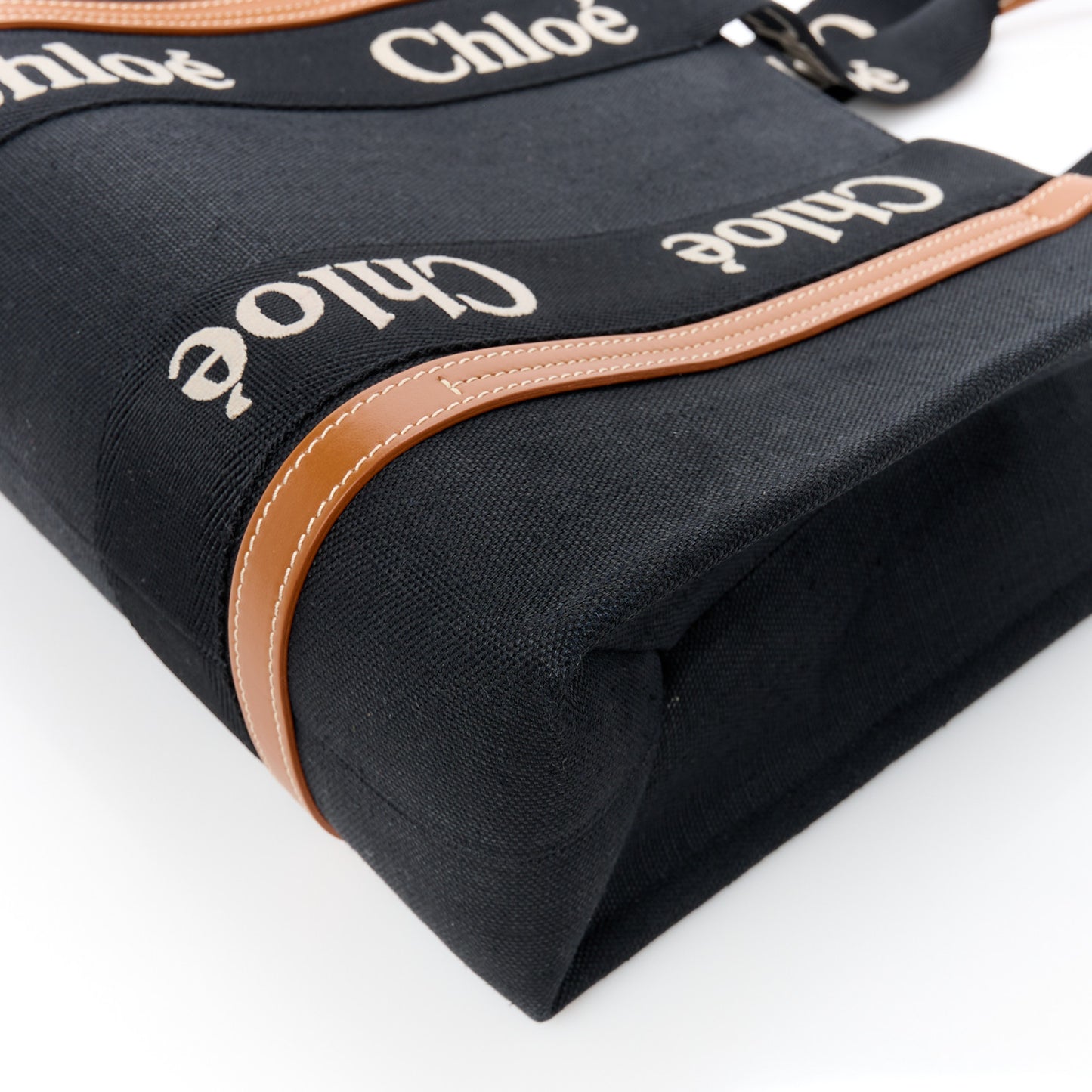 Cotton Calfskin Medium Woody Ribbon Tote Black