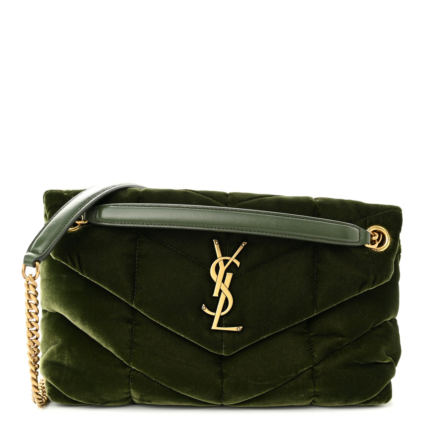 Velvet Quilted Small Loulou Puffer Monogram Chain Satchel Kaki Musk