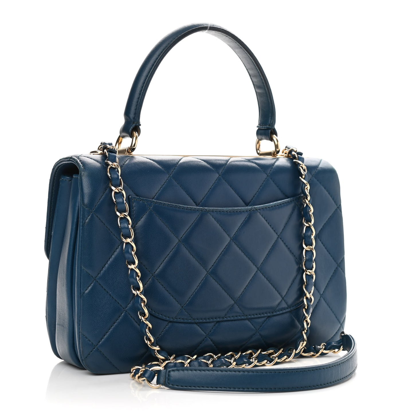 Lambskin Quilted Small Trendy CC Flap Dual Handle Bag Blue