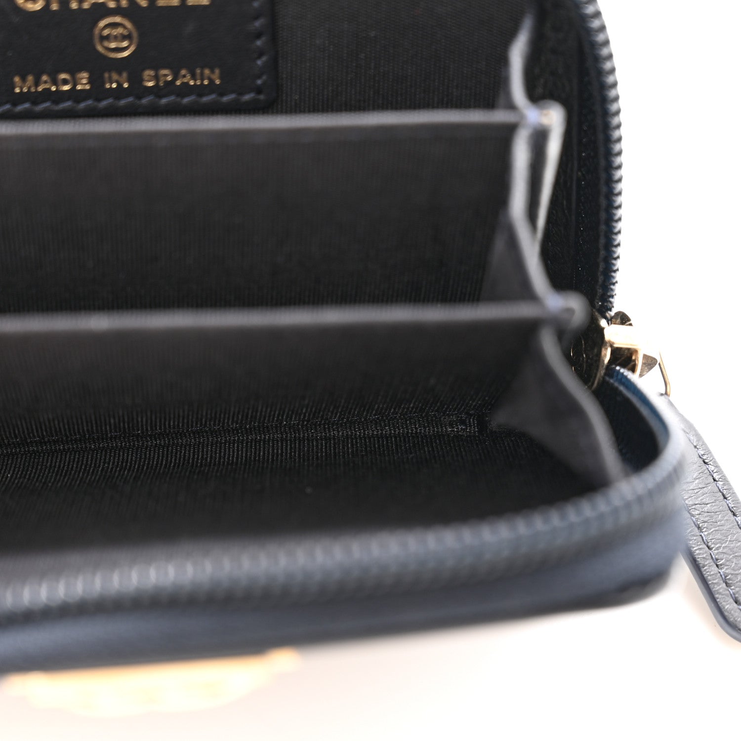Chanel Lambskin Quilted Zip Around Boy Coin Purse Wallet Navy 5 of 11