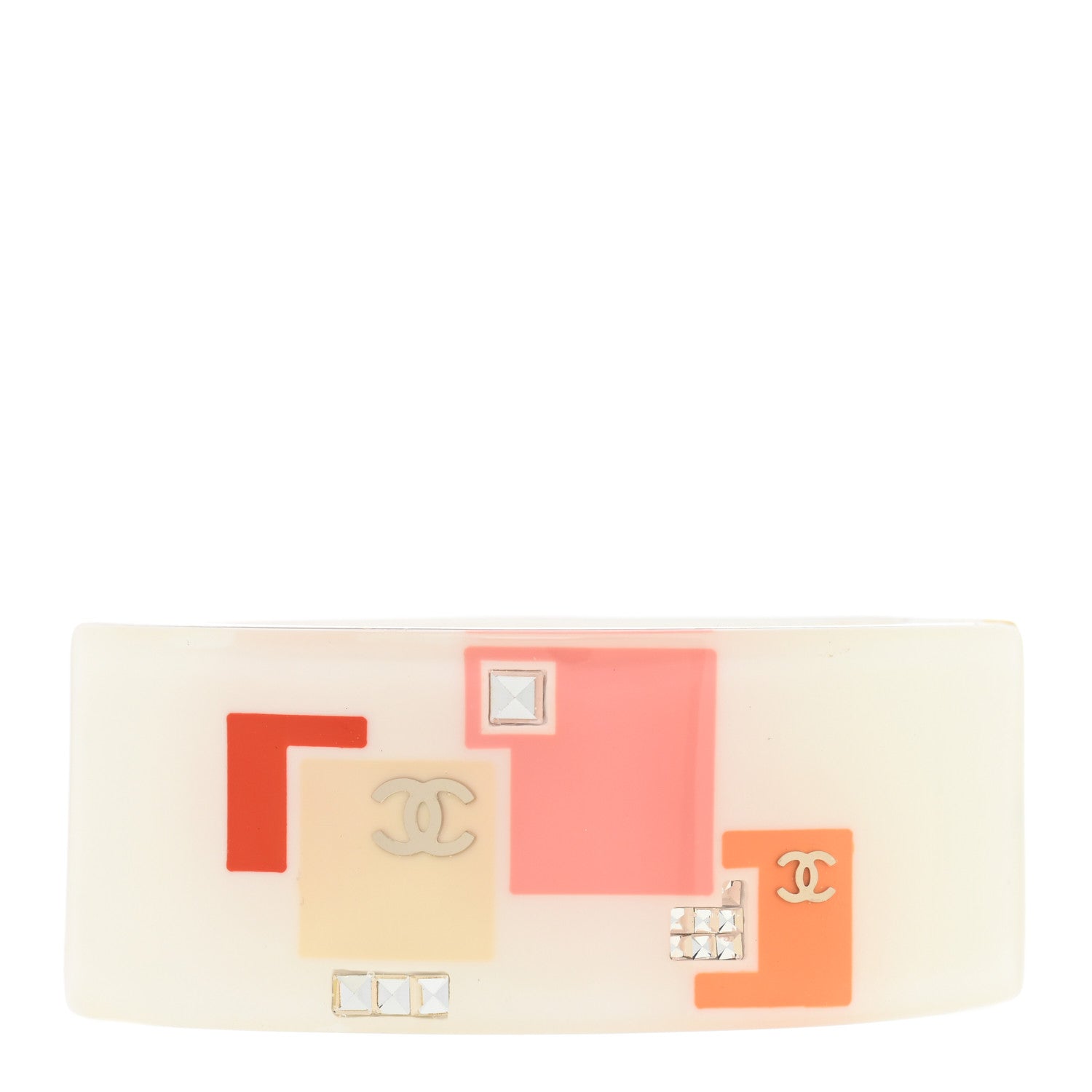 Chanel Resin Crystal CC Bangle Bracelet White Multicolor 3 of 4