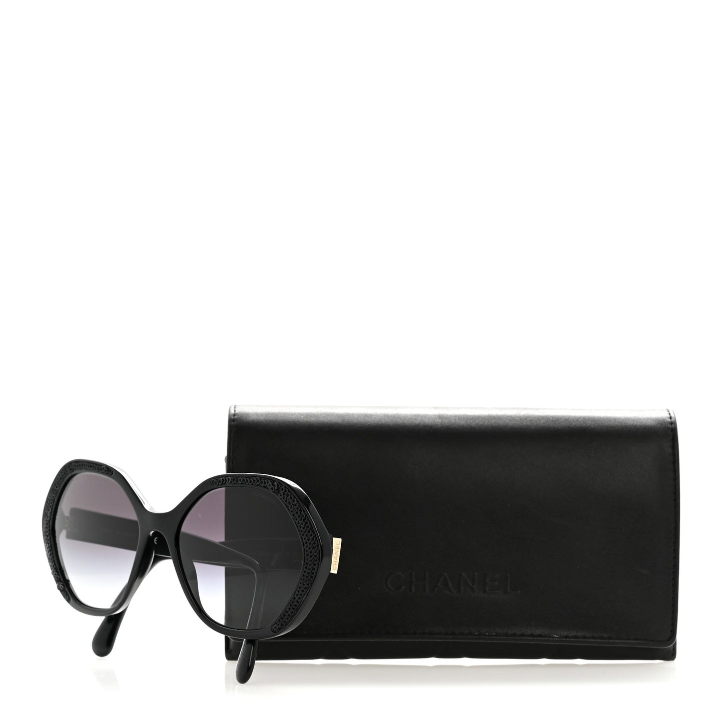 Acetate Sequin Round Sunglasses 5451-A Black