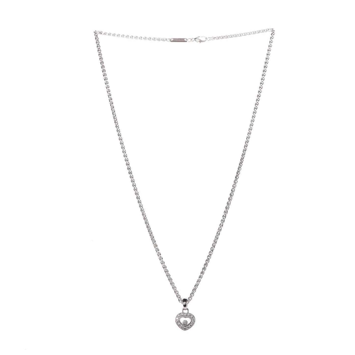 18K White Gold Happy Diamonds Icons Heart Pave Pendant Necklace