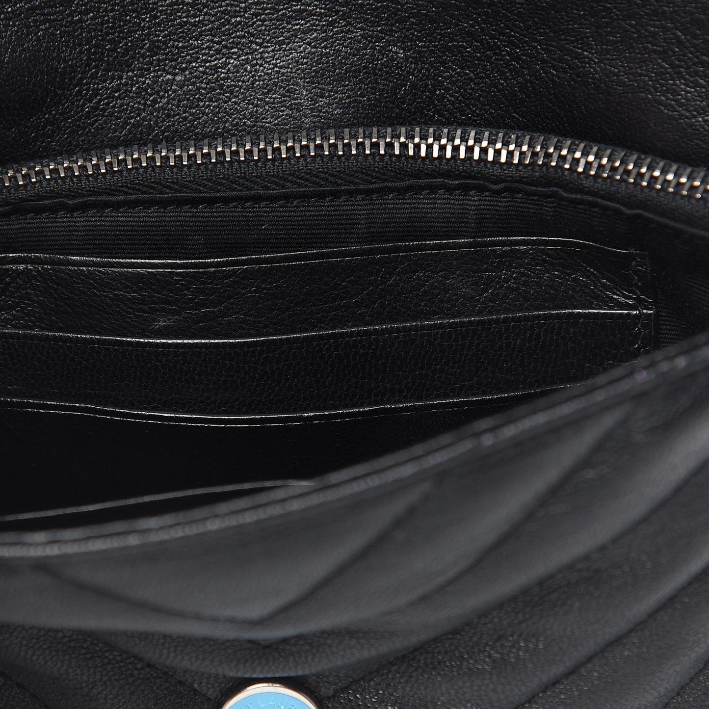Sheepskin Matelasse Chevron Monogram College Chain Wallet Black