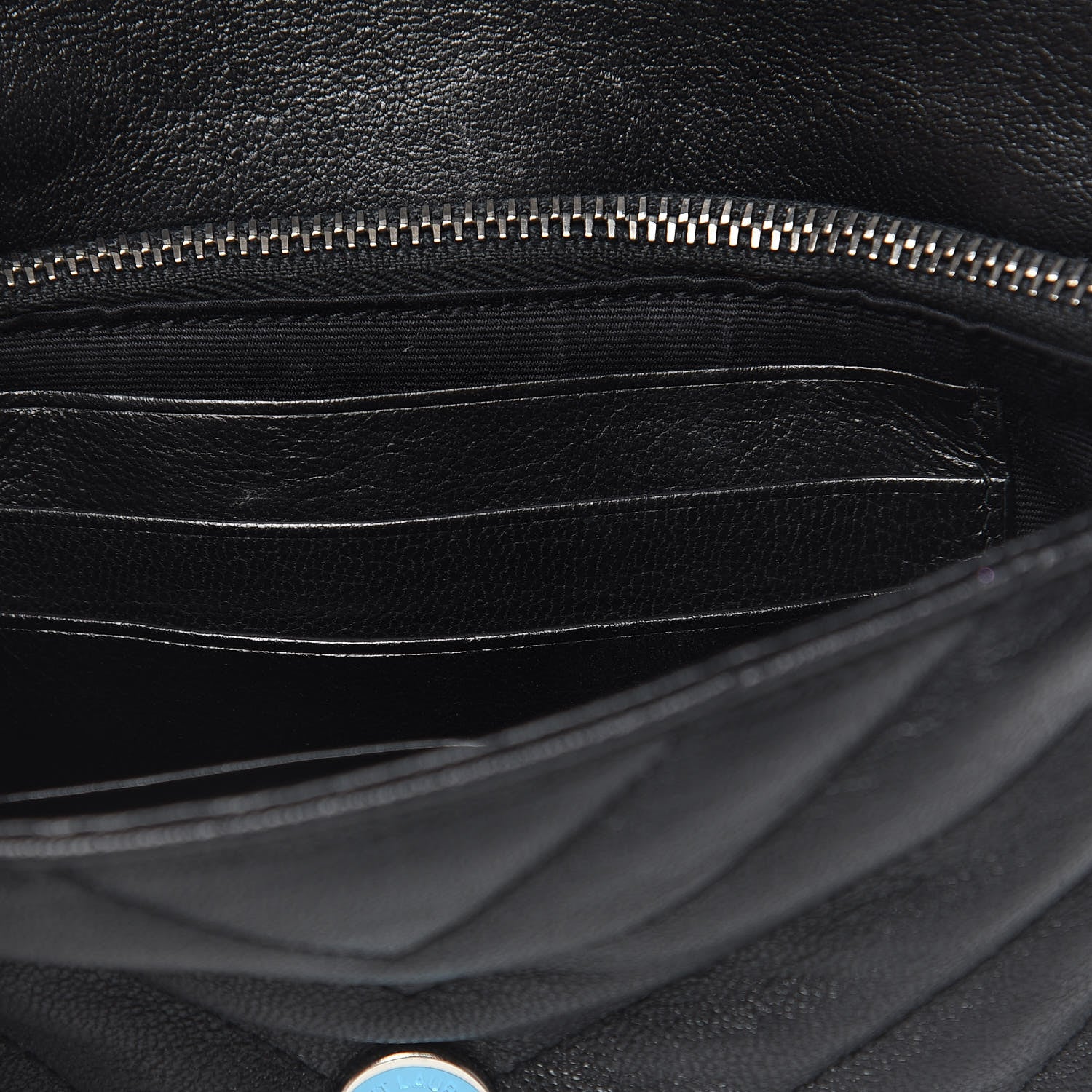 Saint Laurent Sheepskin Matelasse Chevron Monogram College Chain Wallet Black 7 of 12