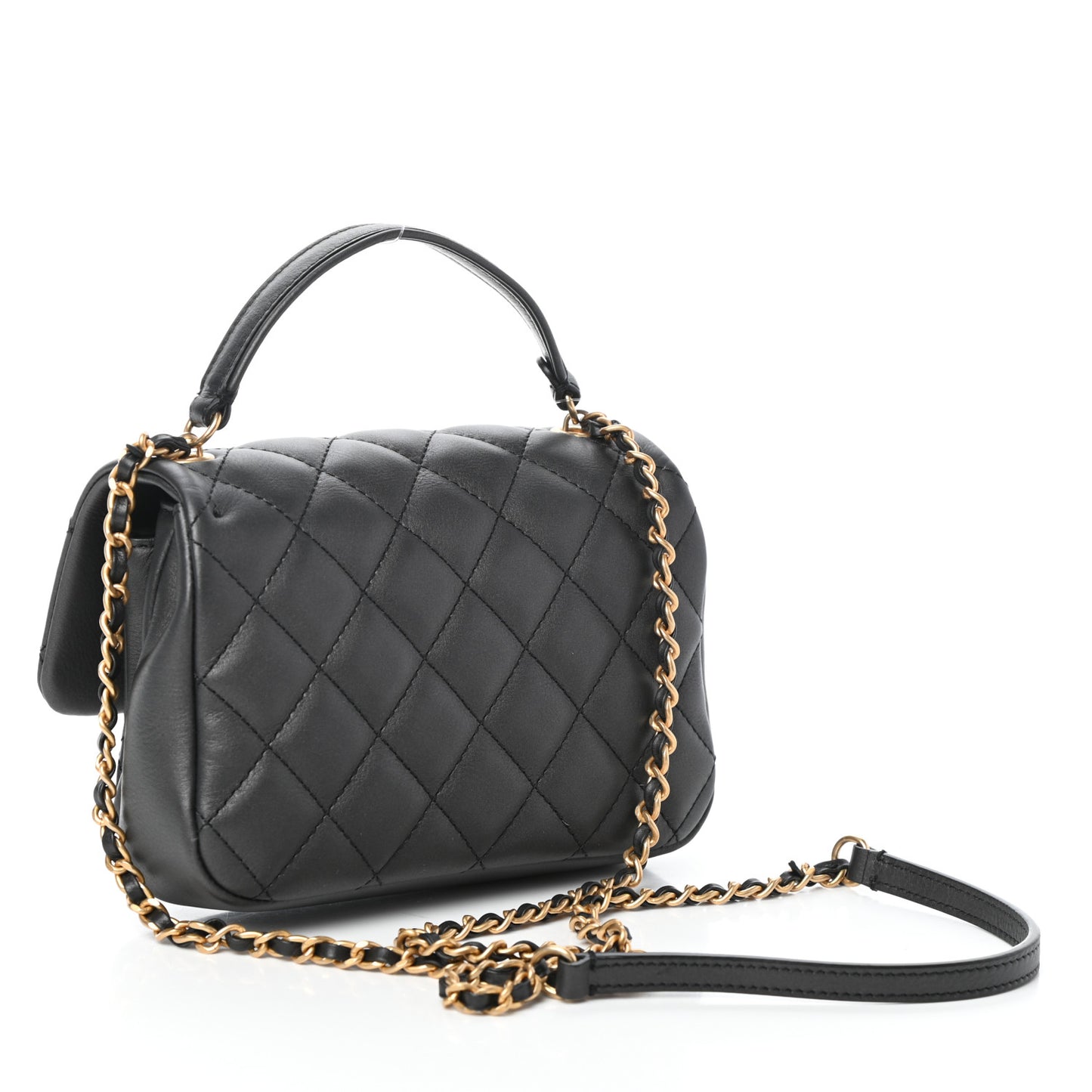 Calfskin Quilted Top Handle Flap Black