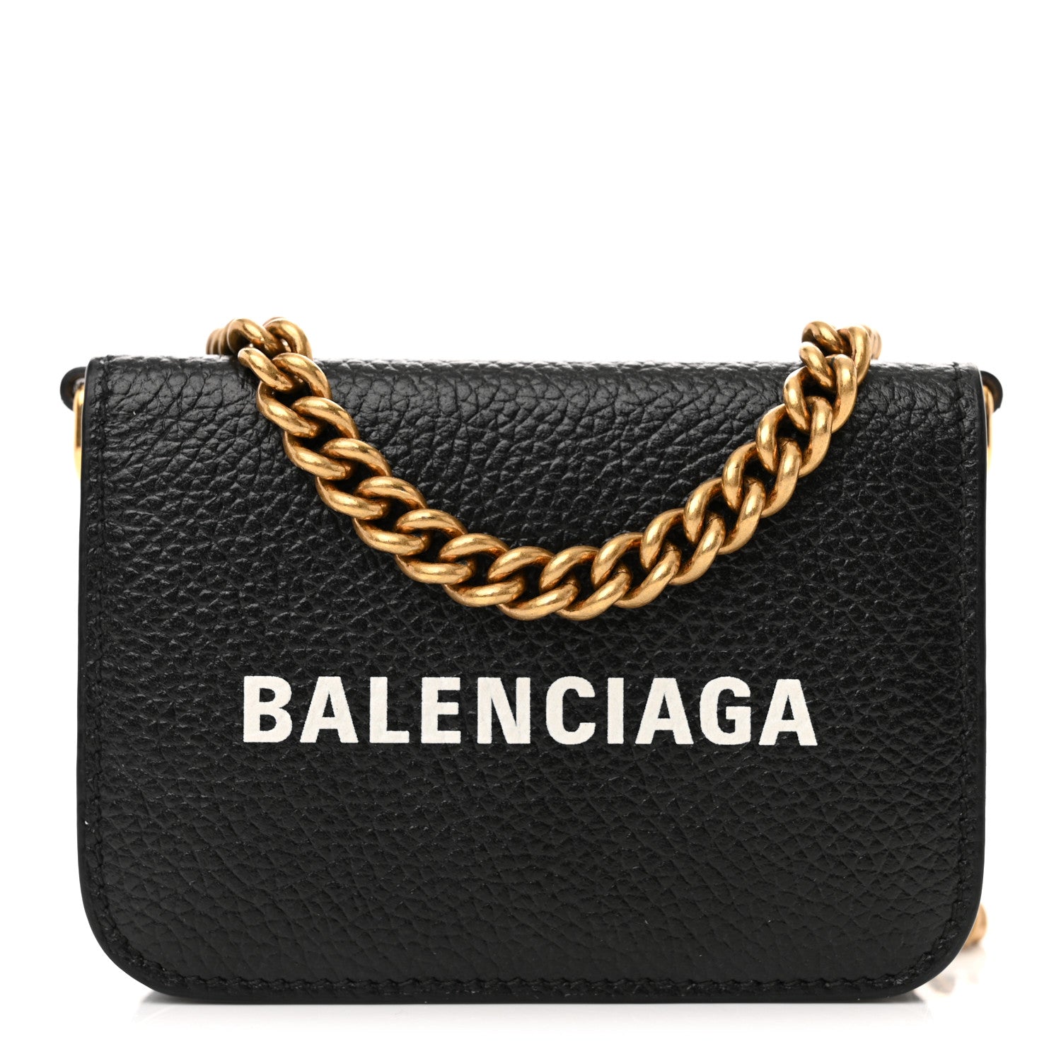 Balenciaga Grained Calfskin Logo Mini Cash Wallet On Chain Black White 1 of 10