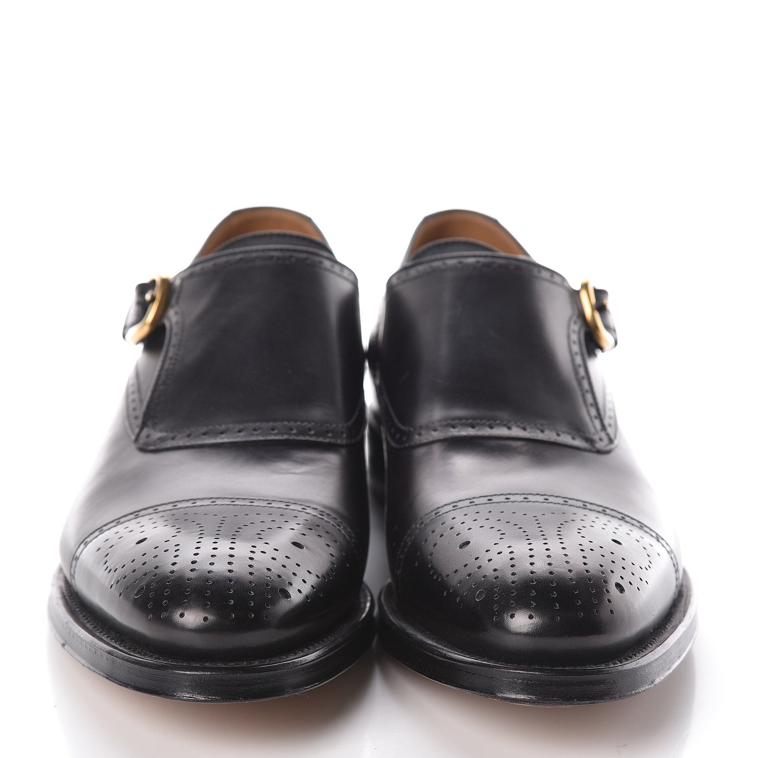 Gucci Calfskin Mens Brogue Captoe Monk Strap Loafers 8 Black 2 of 7