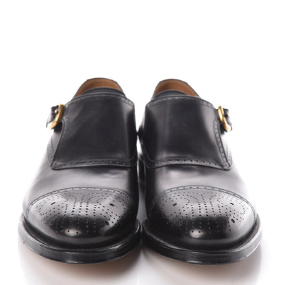 Gucci Calfskin Mens Brogue Captoe Monk Strap Loafers 8 Black 2 of 7