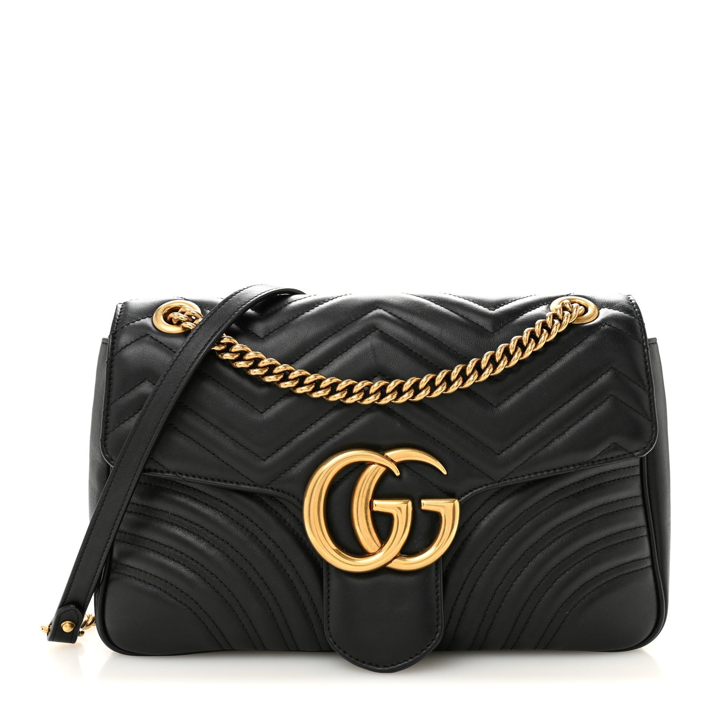 Calfskin Matelasse Medium GG Marmont Shoulder Bag Black