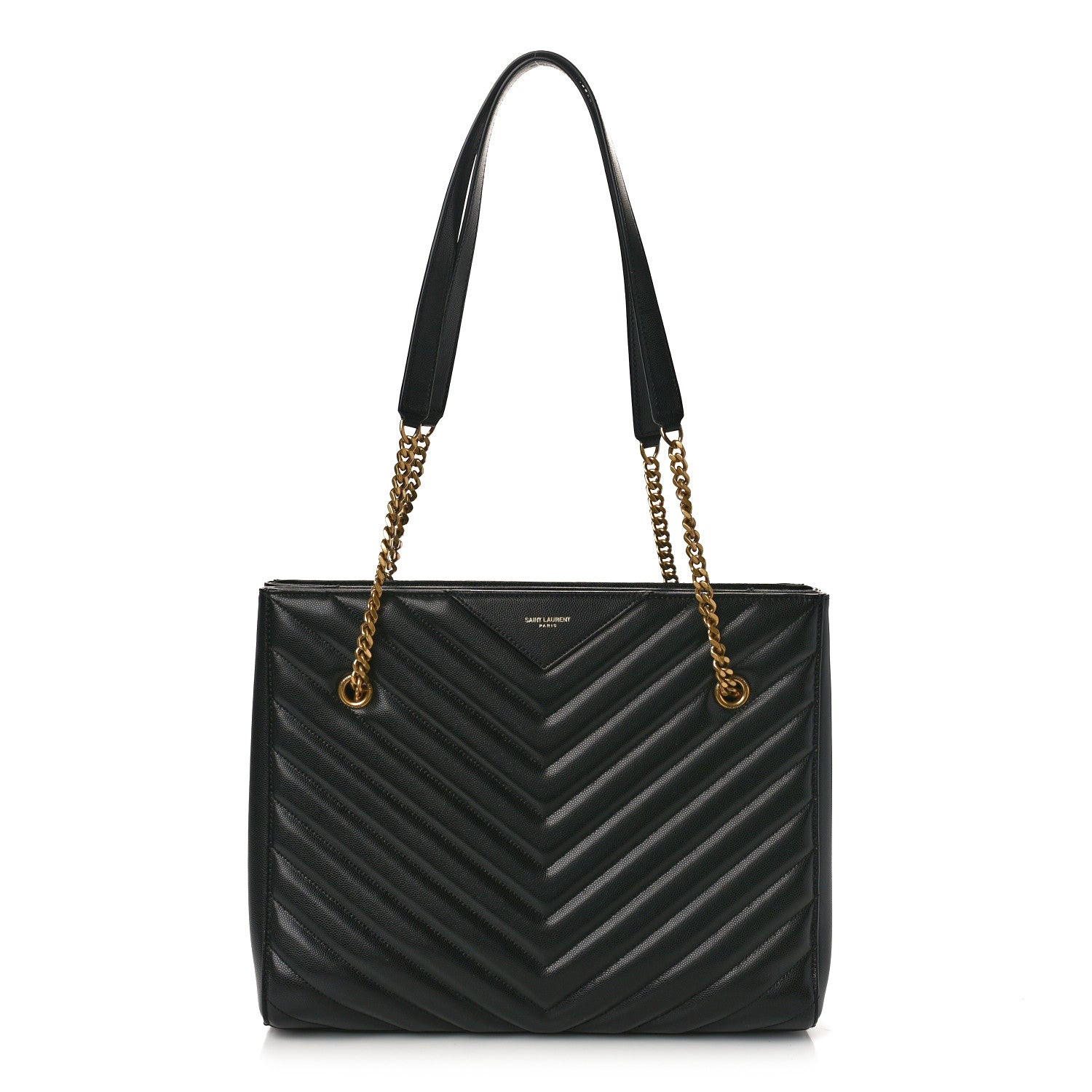 Saint Laurent Grain de Poudre Matelasse Chevron Medium Tribeca Shopping Bag Black 1 of 9