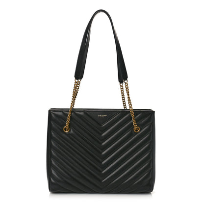 Saint Laurent Grain de Poudre Matelasse Chevron Medium Tribeca Shopping Bag Black 1 of 9