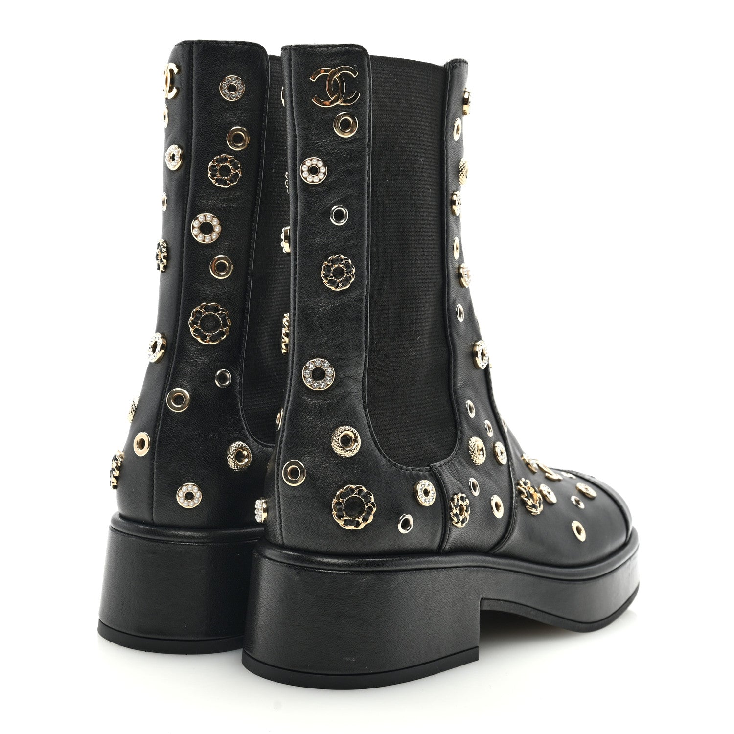 Chanel Lambskin Riveted Cap Toe Short Boots 36 Black 4 of 7