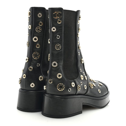 Chanel Lambskin Riveted Cap Toe Short Boots 36 Black 4 of 7