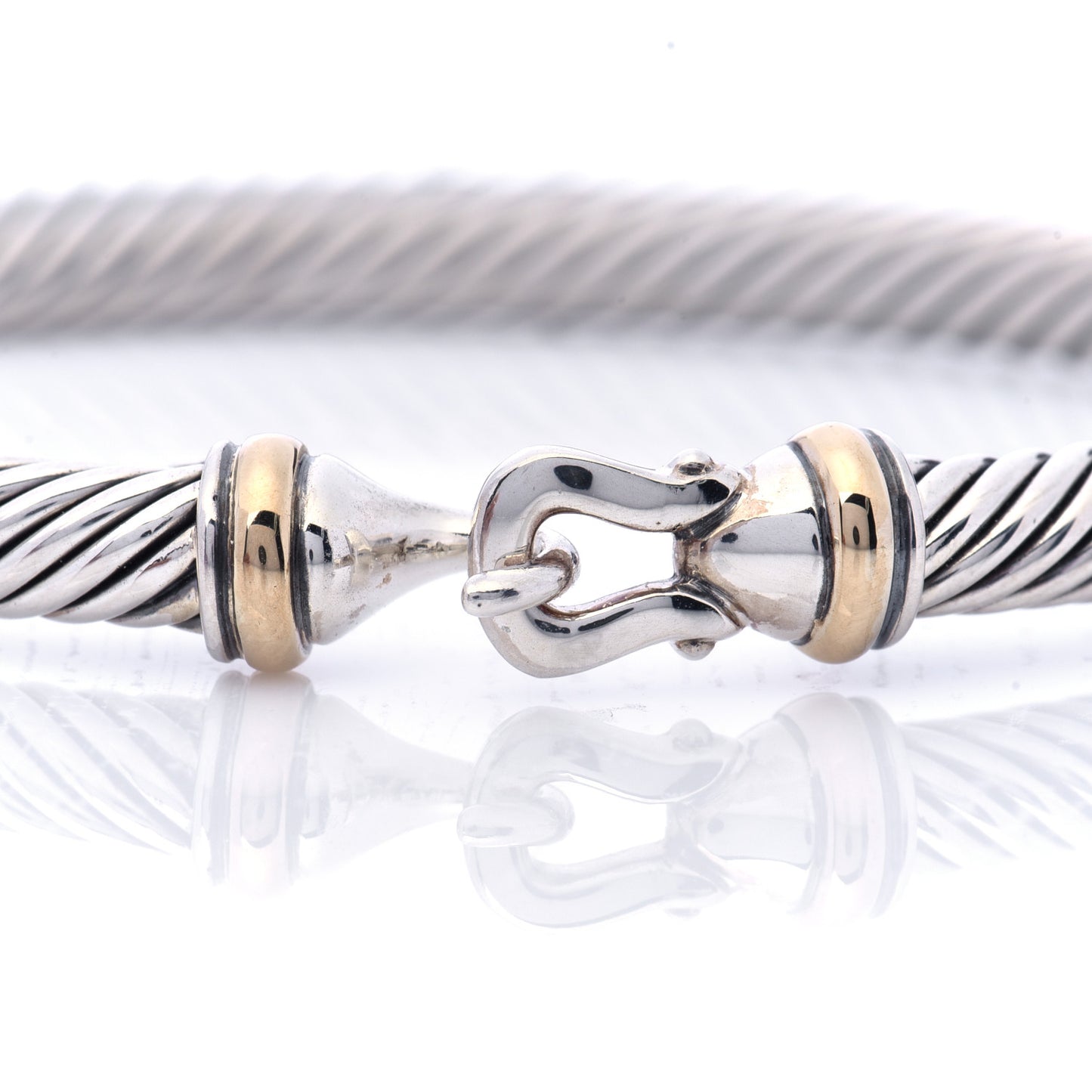 Sterling Silver 18K Yellow Gold 5mm Cable Classic Buckle Bracelet