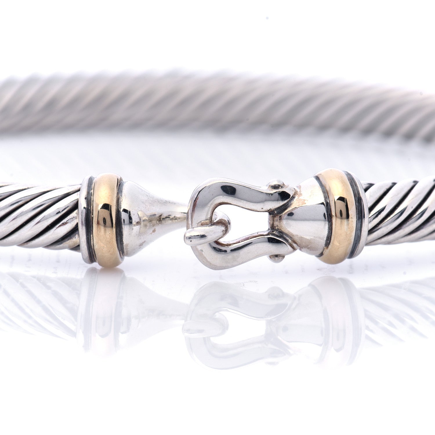 David Yurman Sterling Silver 18K Yellow Gold 5mm Cable Classic Buckle Bracelet 4 of 7