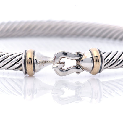 David Yurman Sterling Silver 18K Yellow Gold 5mm Cable Classic Buckle Bracelet 4 of 7