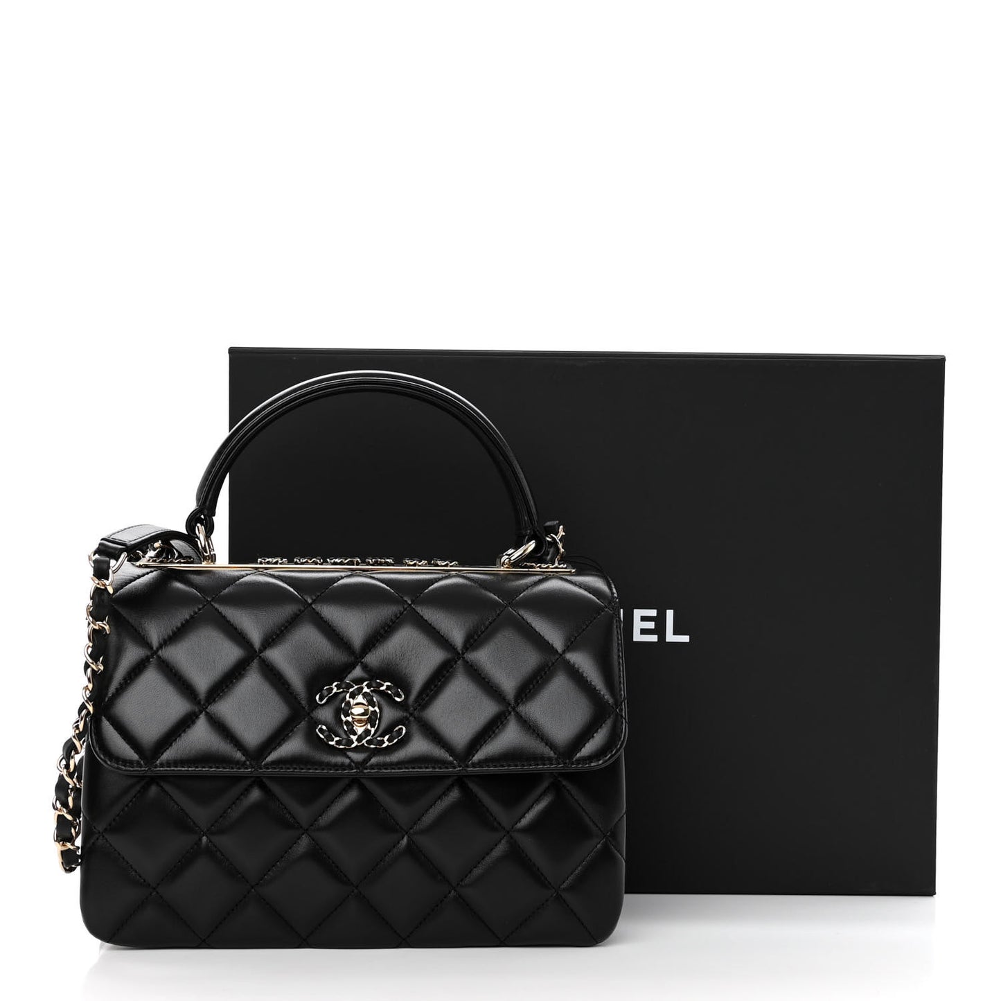 Lambskin Quilted Small Trendy CC Chain Dual Handle Flap Bag Black