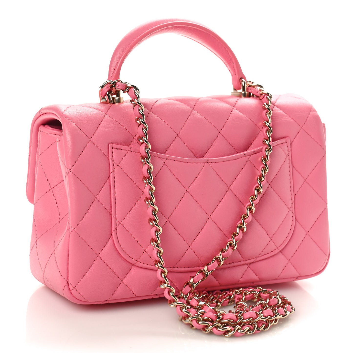 Lambskin Quilted Mini Top Handle Rectangular Flap Pink
