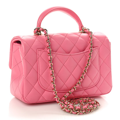 Chanel Lambskin Quilted Mini Top Handle Rectangular Flap Pink 2 of 10