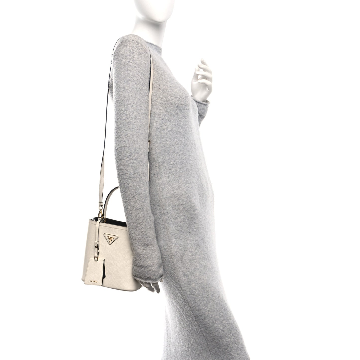Saffiano Cuir Calfskin Small Panier Bucket Bag White Black