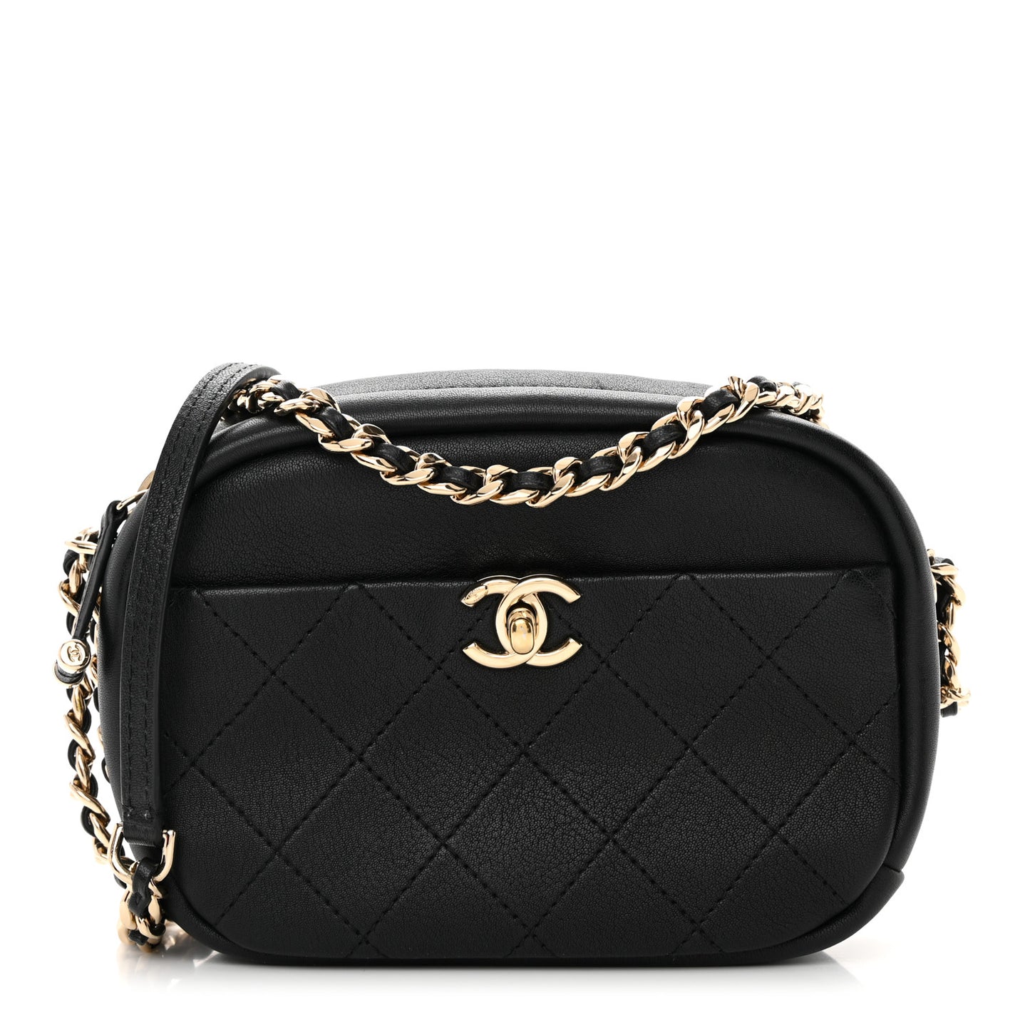 Goatskin Quilted Small Casual Trip Camera Case Black