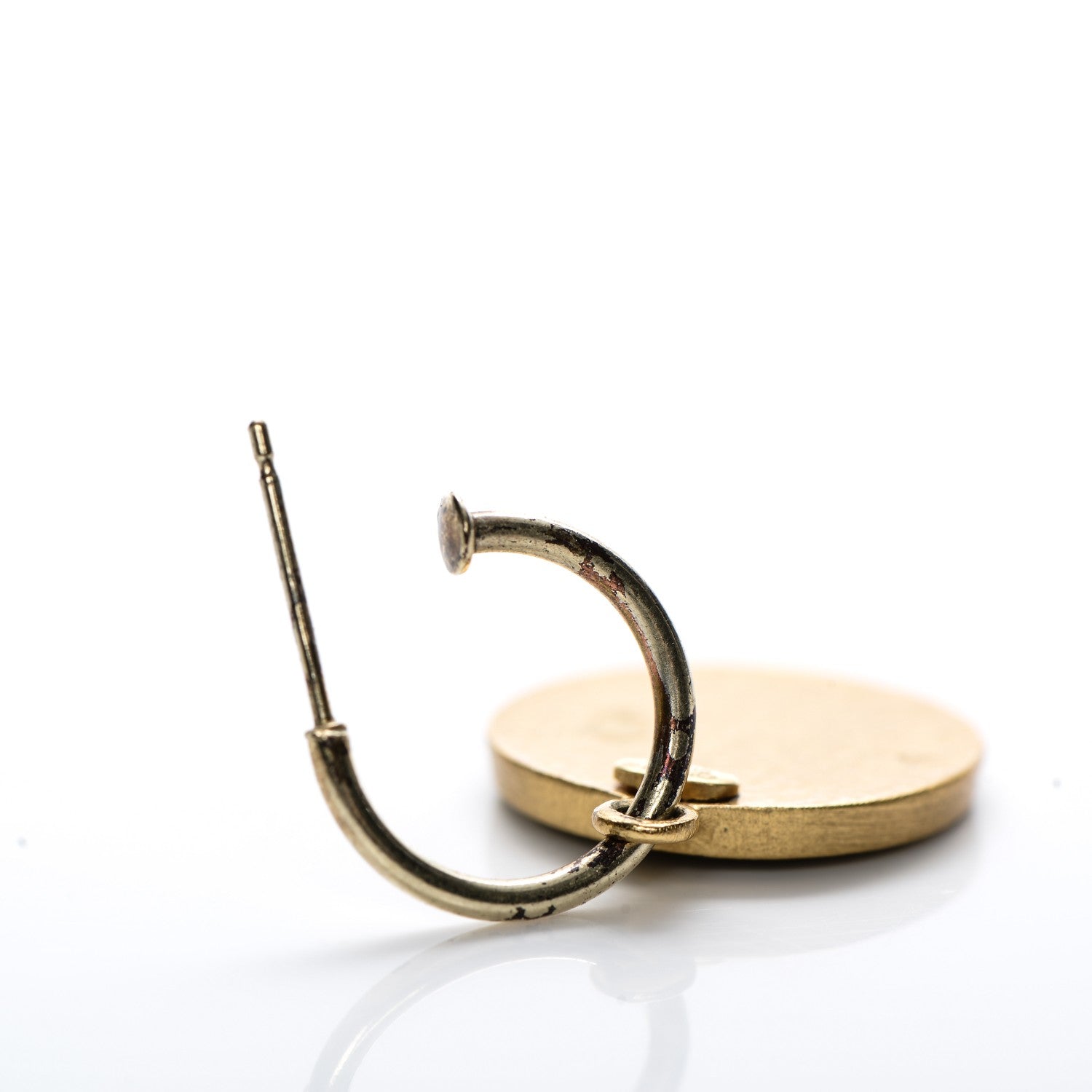 Chanel Metal Enamel CC Round Drop Earrings Gold Black White 4 of 5
