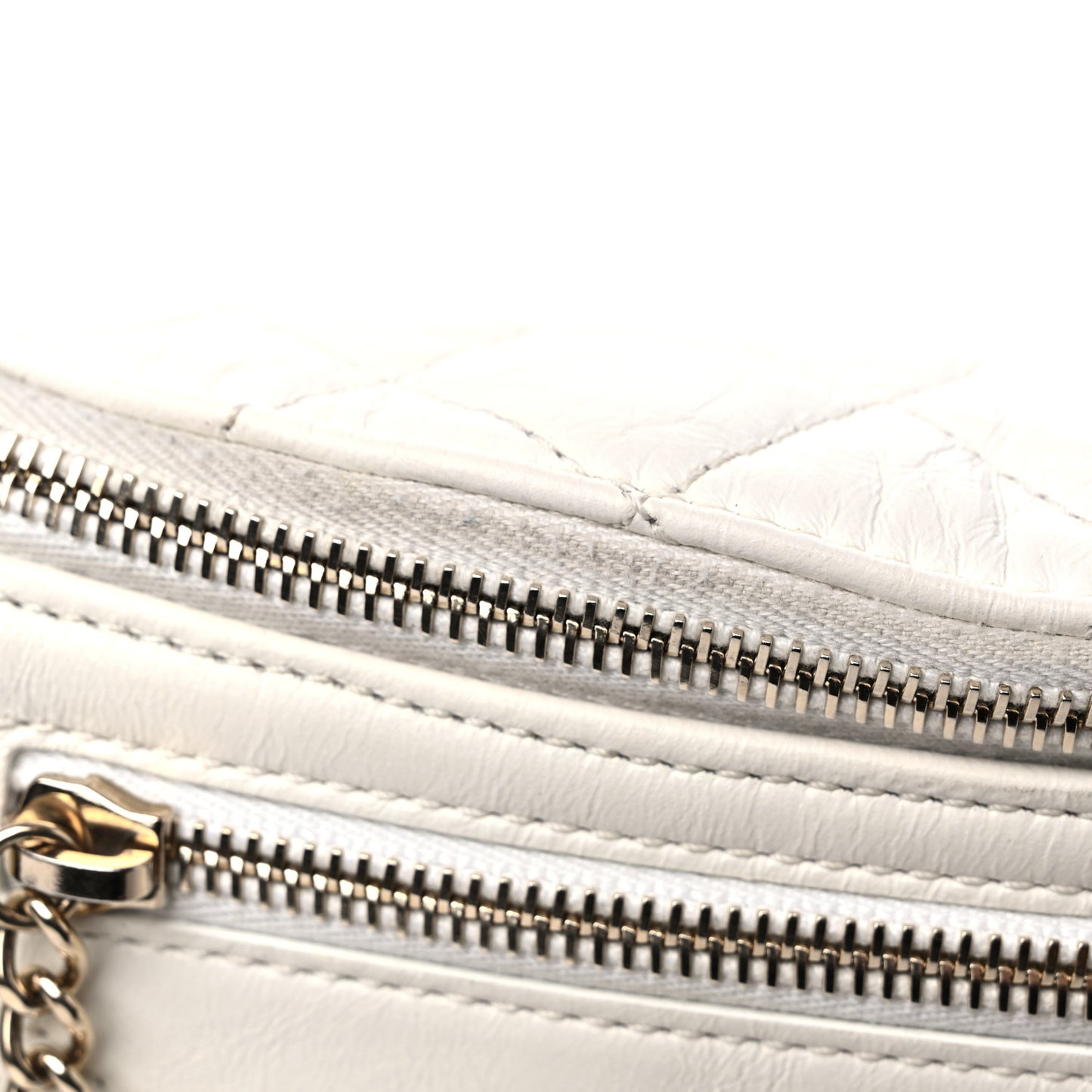 Aged Calfskin Quilted Waist Belt Bag White